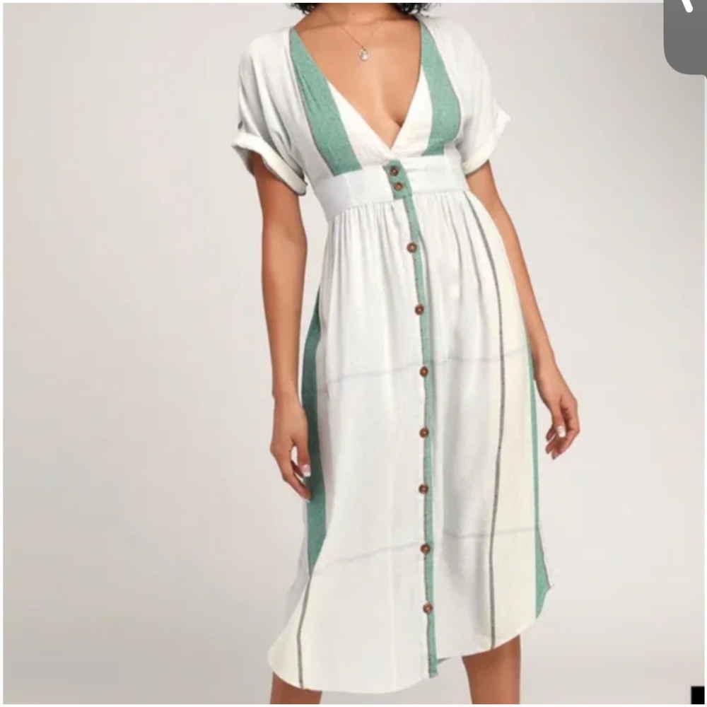O’Neill Reid Light Blue Multi Stripe Button-Up Midi Dress